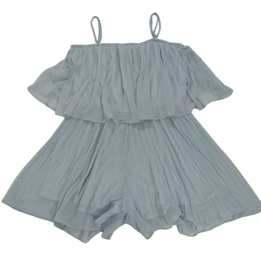 Blue XLURA XXL Off Shoulder Pleated Ruffled Terylene Romper Dress For Women.